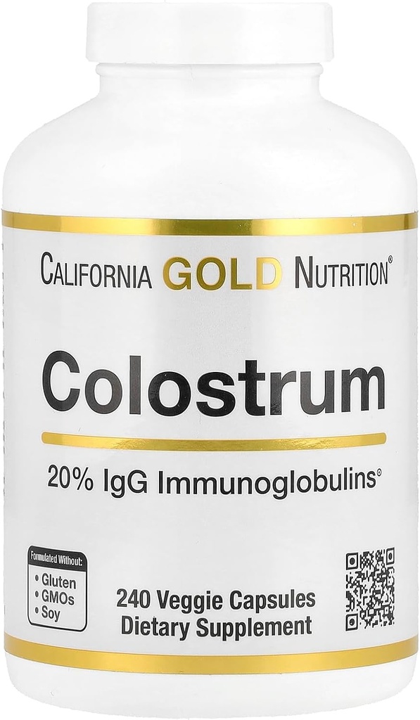 California Gold Nutrition Colostrum koncentreret Kvæg Pre- Milk Supplement Featuring Immunoglobuliner - Immunstøtte - Gluten Free, Non- GMO, Ingen Antibiotika - 240 Veggie Kapsler
