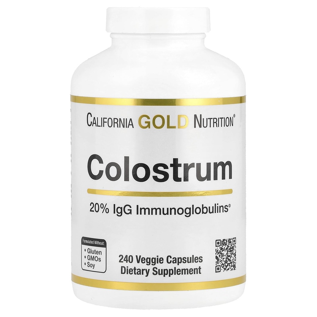 California Gold Nutrition Colostrum koncentreret Kvæg Pre- Milk Supplement Featuring Immunoglobuliner - Immunstøtte - Gluten Free, Non- GMO, Ingen Antibiotika - 240 Veggie Kapsler