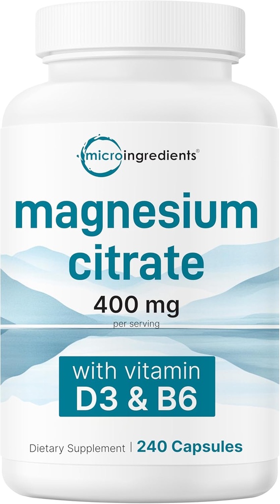 Mikroingredienser Magnesium Citrate 400mg, 240 Kapsler; 124; med vitamin D3 1000IE & B6; 124; Muskel, hjerte & fordøjelsessygdomme