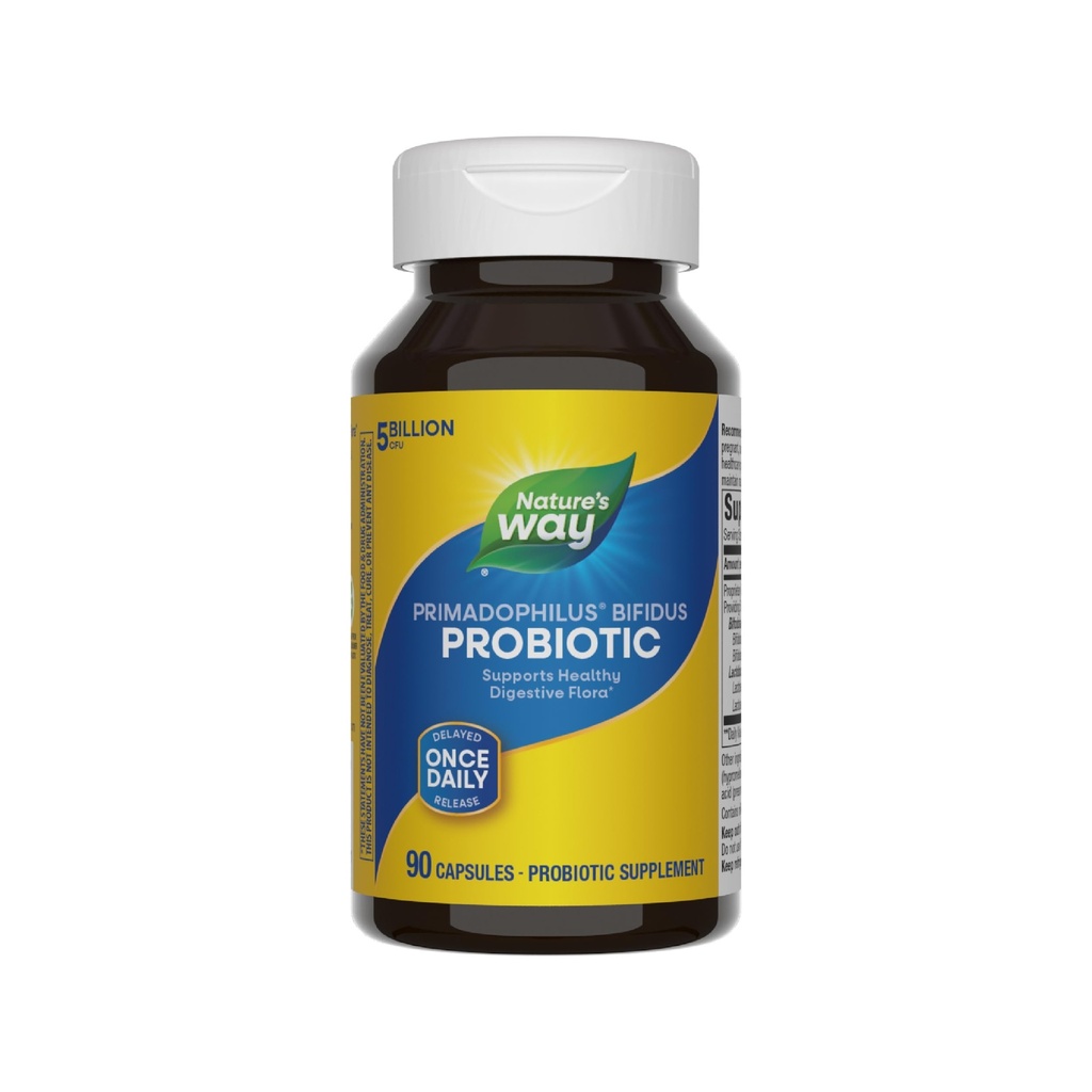 Naturens måde Primadophilus Bifidus Probiotic, Understøtter fordøjelsesflora *, 5 Millioner levende probiotiske kulturer per kapsel, Lactobacilli, Bifidobakterier, 90 Kapsler (Packaging May Vary)