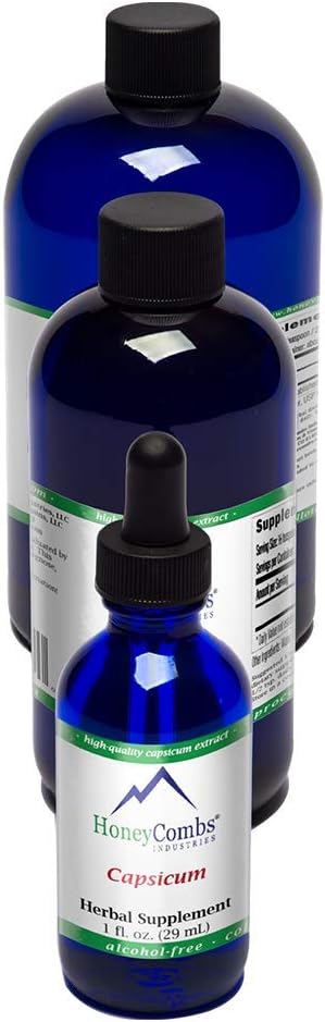 HoneyCombs Liquid Capsicum/Cayenne Pepper Supplement to Support Blood Flow & Heart Health - Organic Cayenne Pepper Drops – Alcohol-Free, Cold Pressed Cayenne Pepper Organic Liquid, 8 Fl Oz.