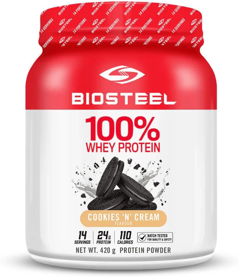 BIOSTEEL 100% Whey Protein Powder - Cookies & Cream, 14 Servere, 24g Protein, Whey Protein for Pro Atleter, Sukker Free, rBGH Gratis, Non- GMO, Forbedret inddrivelse og muskeltræning