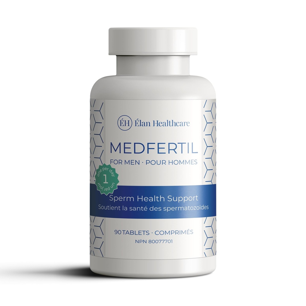 Medfertil til mænd Kosttilskud (90 ct) med L- Carnitin, C-vitamin, E, B12, Folate, Zink, Selen, og Co- Q10 / En gang en dag Tablet / 3 Måned Supply / Elan Healthcare