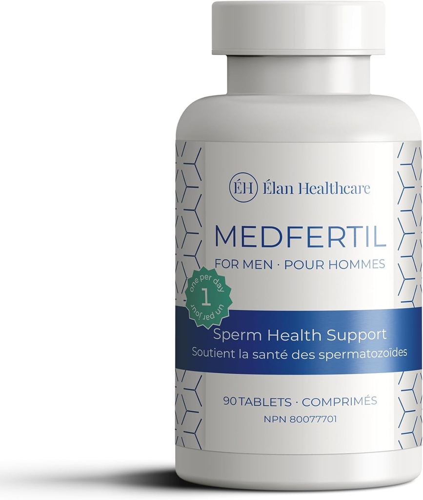 Medfertil til mænd Kosttilskud (90 ct) med L- Carnitin, C-vitamin, E, B12, Folate, Zink, Selen, og Co- Q10 / En gang en dag Tablet / 3 Måned Supply / Elan Healthcare