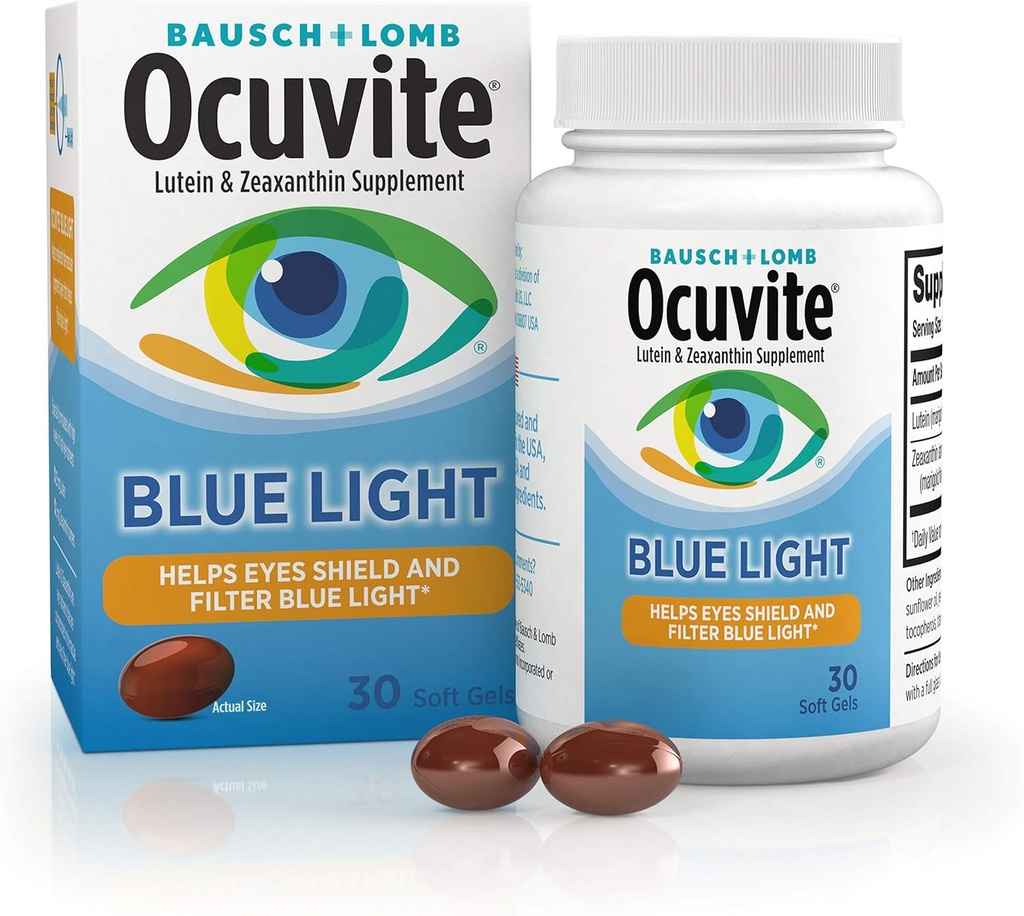 Ocuvite Blue Light Lutein & Zeaxanthin Supplement, Eye Vitamin for Eye Strain, Vision & Ocular Health Support, Softgels til Screen & Sunlight Eksponering, 30 Softgels