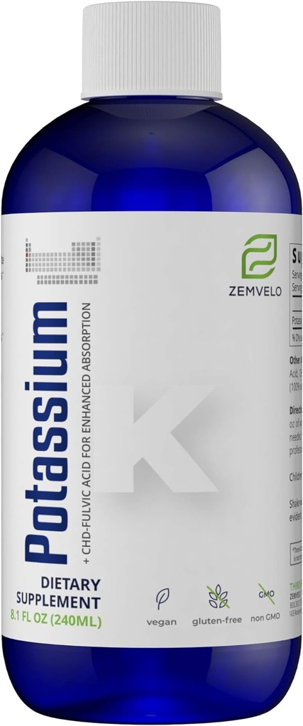 Flydende Ionic Kalium Citrate Supplement: 124; Kalium elektrolyte: 124; Support Sund Hjerte: 124; Sund Gut pH Balance: 124; Support Muskel Sundhed: 124; 8oz, 48 Day Supply