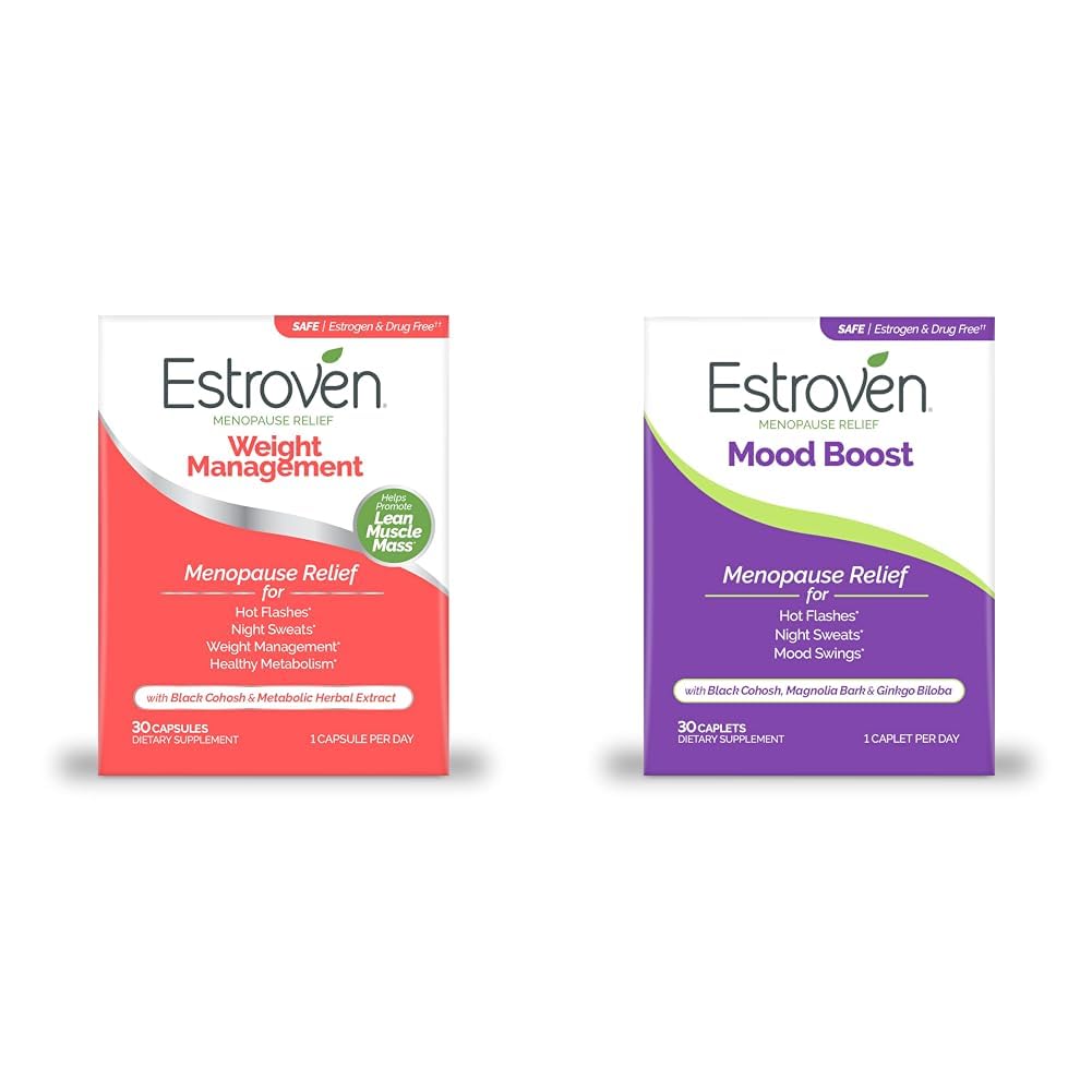 Estroven Weight Management for Menopause Relief - 30 Ct. & Mood Boost for Menopause Relief - 30 Ct. - Klinisk Proven Ingredienser
