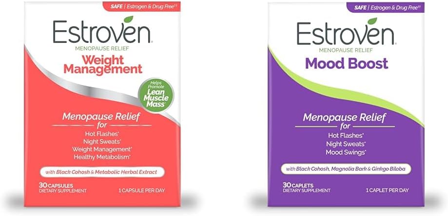 Estroven Weight Management for Menopause Relief - 30 Ct. & Mood Boost for Menopause Relief - 30 Ct. - Klinisk Proven Ingredienser