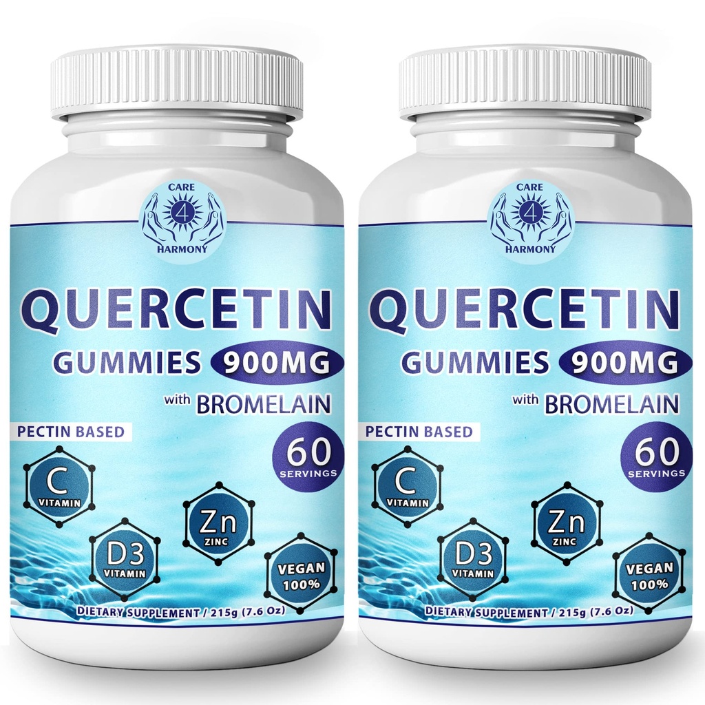 (2 Pack) Quercetin Gummies - Quercetin med bromelain Vitamin C + Zink Vitamin D3 - Chewable Quercetin 900mg Kosttilskud - Quercetin til børn og voksne (2)
