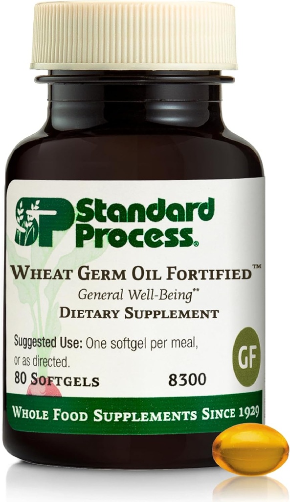 Standard Process Hvede Germ Oil befæstet - immunstøtte supplement til støtte Antioxidant Aktivitet - Gluten- Free, Non- Dairy & Non- Soy - 80 Softgels (80 Servere)
