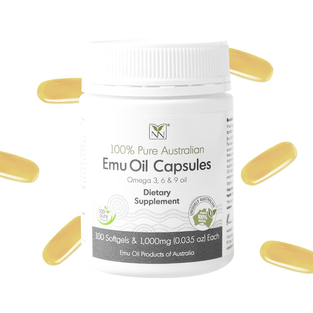 Emu Oil Capsules - Heart, Hair, Metabolisme & Fælles Support - Farmaceutisk Grade Emu Oil med CLA, Omegas 3, 6 & 9 med vitamin K2, A & E af Ynot Natural - 1000mg, 100 kapsler