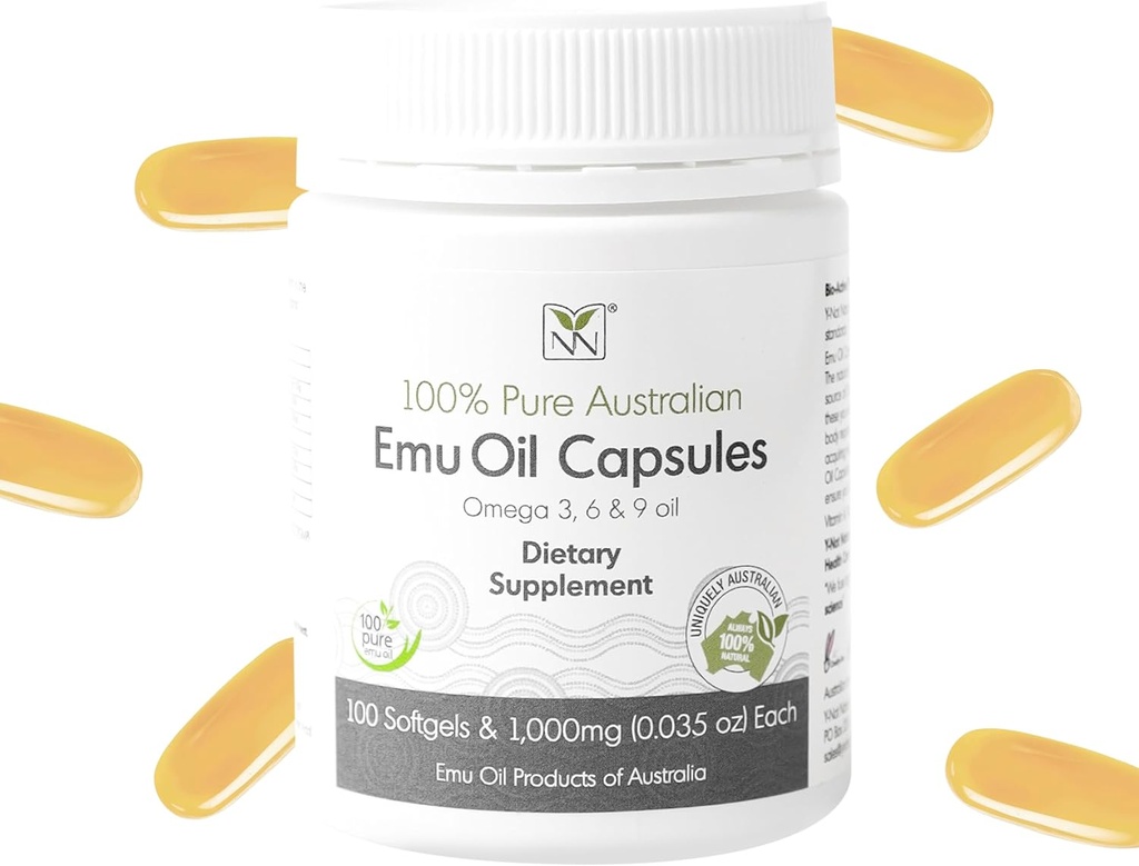 Emu Oil Capsules - Heart, Hair, Metabolisme & Fælles Support - Farmaceutisk Grade Emu Oil med CLA, Omegas 3, 6 & 9 med vitamin K2, A & E af Ynot Natural - 1000mg, 100 kapsler