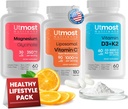 Liposomal C-vitamin med Super Bioflavonoider 1000MG (180 kapsler), D3- vitamin med K2 5000IE (60 kapsler) og Magnesium Glycinat 350MG (60 kapsler) - Non-GMO, Gluten- Free Supplementme