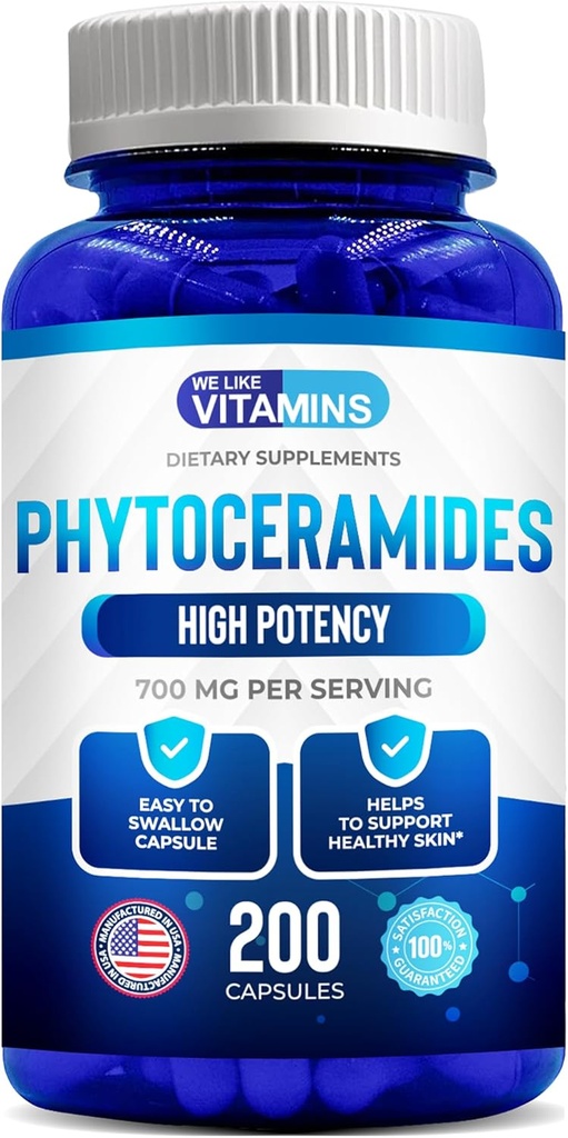 Vi kan lide vitaminer Phytoceramider 700mg - 200 Kapsler Alle naturlige hvede fri og plante baseret - Phytoceramid supplement - Skin supplement til kvinder - Ceramider til hud hydrering, Reparation, Foryngelse