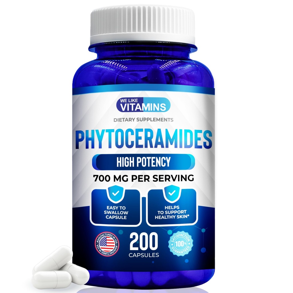 Vi kan lide vitaminer Phytoceramider 700mg - 200 Kapsler Alle naturlige hvede fri og plante baseret - Phytoceramid supplement - Skin supplement til kvinder - Ceramider til hud hydrering, Reparation, Foryngelse