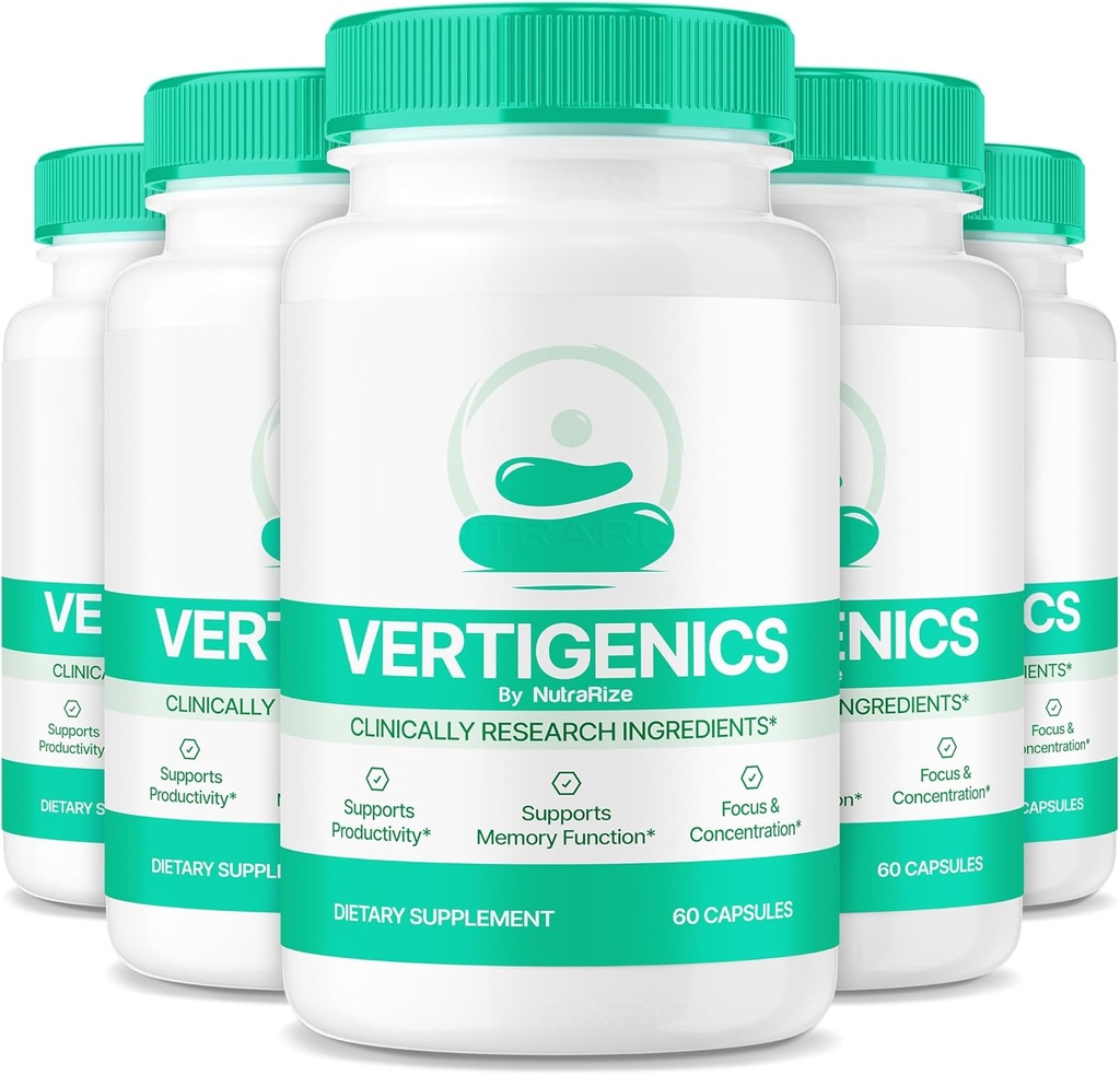 (5 Pack) Vertigenics - Natural Formel for Balanced Nutrition, Clean and Premium Blend for Memory and Focus, Premium Support Capsules, Vertigenics Anmeldelser (300 Kapsler)