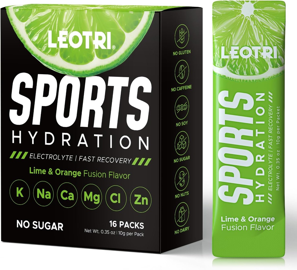 Sugar Free Electrolyte Powder Packets - Sport Hydration Drink Mix Supplement, Keto Friendly med 6 Key Electrolytes, Rich in Vitamin B and C, 1000mg BCAA - Ingen sukker, 16 sticks, Lime & Orange Flavor