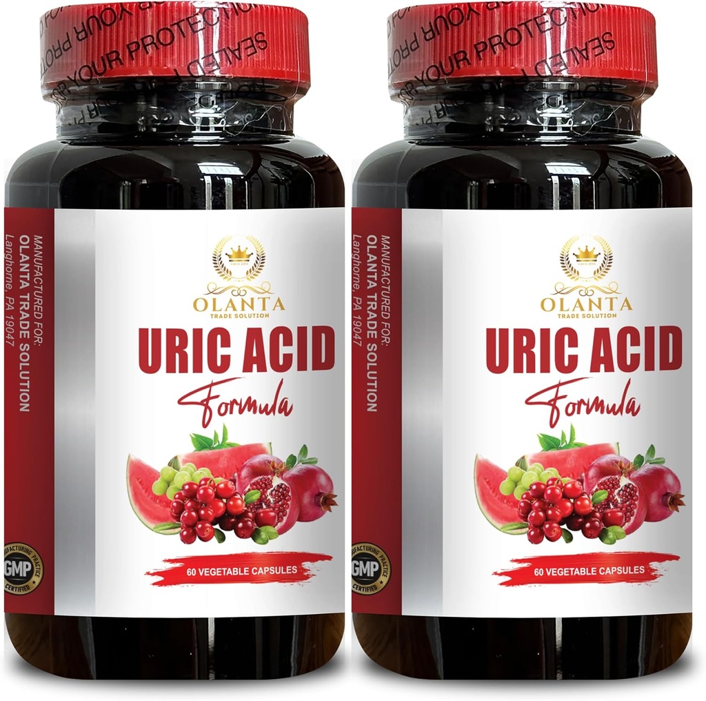 URIC Acid - Urin Tract Support med Cranberry, Chanca Piedra, Tart Cherry, Milk Thistle og Bromelain, Uric Acid og Nyre Support - 2 flasker 120 Kapsler