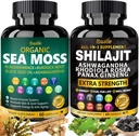 Bualle Sea Moss og Shilajit Bundle- Sea Moss 300mg, Black Seed Oil 100mg, Ashwagandha 50mg, Ginger & Shilajit 300mg, Rhodiola Rosea 100mg, Panax Ginseng 50mg, Alle i 1 tillæg-USA Made (2 Pack)