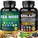 Bualle Sea Moss og Shilajit Bundle- Sea Moss 300mg, Black Seed Oil 100mg, Ashwagandha 50mg, Ginger & Shilajit 300mg, Rhodiola Rosea 100mg, Panax Ginseng 50mg, Alle i 1 tillæg-USA Made (2 Pack)