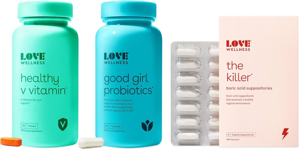 Love Wellness The Killer, Good Girl Probiotics & Sund V Vitamin Name 124; Triple Threat Vaginal Suppository Kit
