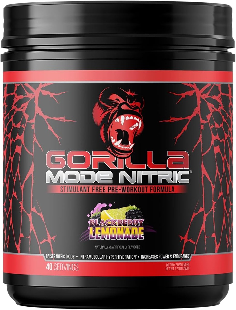 Gorilla Mind - Gorilla Mode Nitroc Opgraderet Stimulant Gratis Pre- workout - Bedste smag & mest effektive Stimulant Gratis Pre- Workout / Massive Pump · Vasodilation · Power / 780 Bedste (BlackBerry Lemonade)
