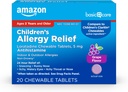 Basic Care Children 's Allergy Relief, Loratadine Chewable Tablets, 5 mg, Grape Flavored, Age 2 og op, 20 Greve