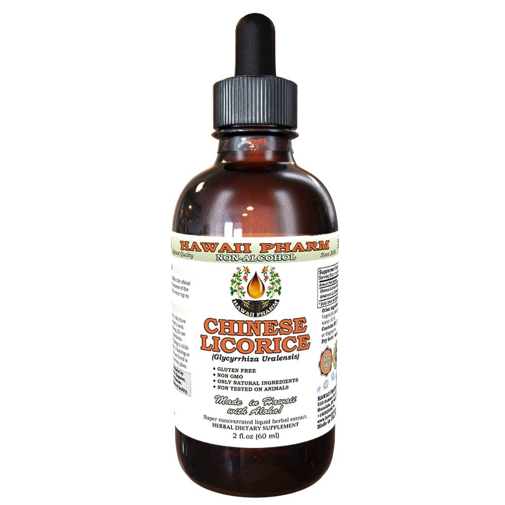 Hawaii Pharm Kinesisk lakrids Alkohol- Free Liquid Extract, Kinesisk lakrids (Glycyrrhiza Uralensis) Root Glycerite Natural Herbal Supplement 2 oz