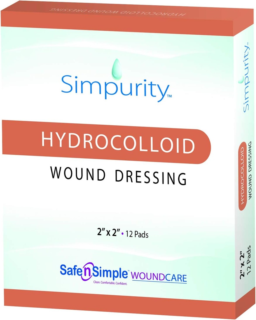 Simpurity Hydrocolloid Wound Dressing, 2" x 2", Box of 12 – Wound Care Dressing