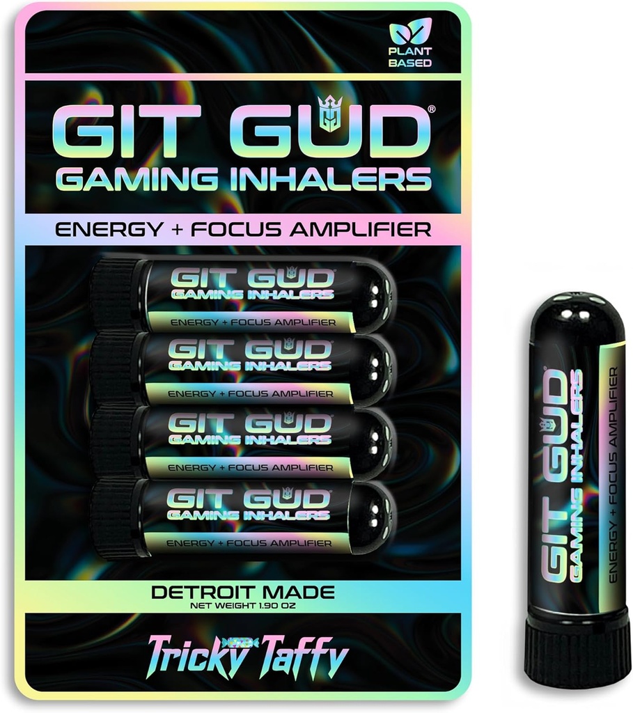 GIT GUD Energy Stick (4 Pack) Competitive Focus Forstærker, Forfriskende Mint Aroma, Daily- Use, Portable Disponible, Tricky Taffy (Taffy Mint)