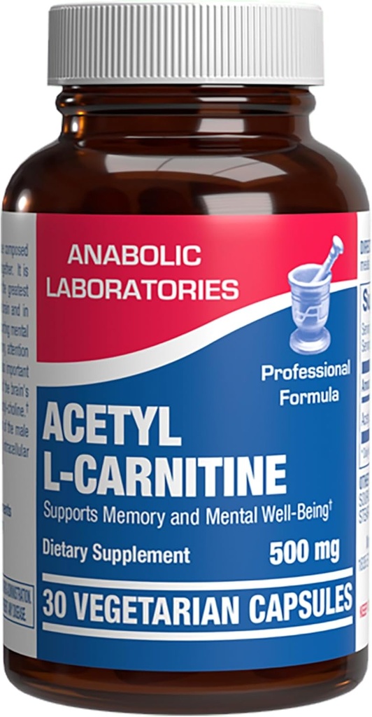 ALCAR Acetyl L- Carnitin 500mg - High Potency L Carnitin supplement til nerve Brain Memory Energy og Focus Support - Vegetarisk non-GMO & Lavet i USA i cGMP faciliteter - 30 Serveringer
