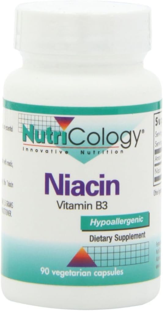 Nutricology Niacin Supplement - vitamin B3 til mænd og kvinder, Niacin med flush, nicotinsyre, NAD, 250 mg vegetariske kapsler - 90 Tæl