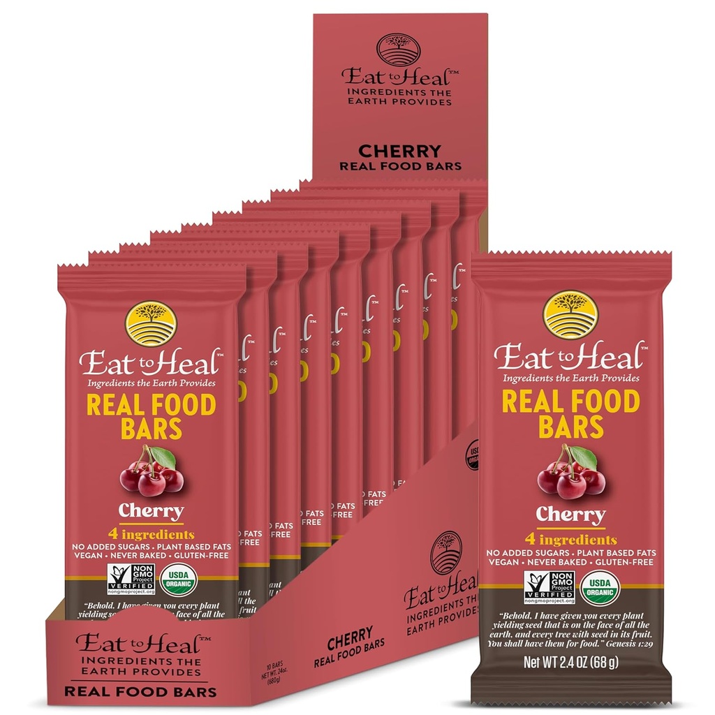 EatToHeal Cherry Real Food Bar - Organic Vegan Sund Gluten Free Protein Bars - Lavsukker Meal Erstatning Bar, Ikke GMO, Aldrig bagt, Plant baseret - Frembygget til at nyde, Ikke sidde på hylstre