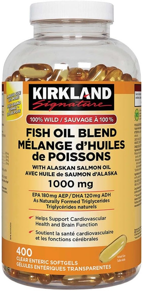 Costco Companies Inc. Kirkland Signature 100% Wild Fish Oil Blend med Alaska Salmon Oil, 1000mg, 400 Softgels