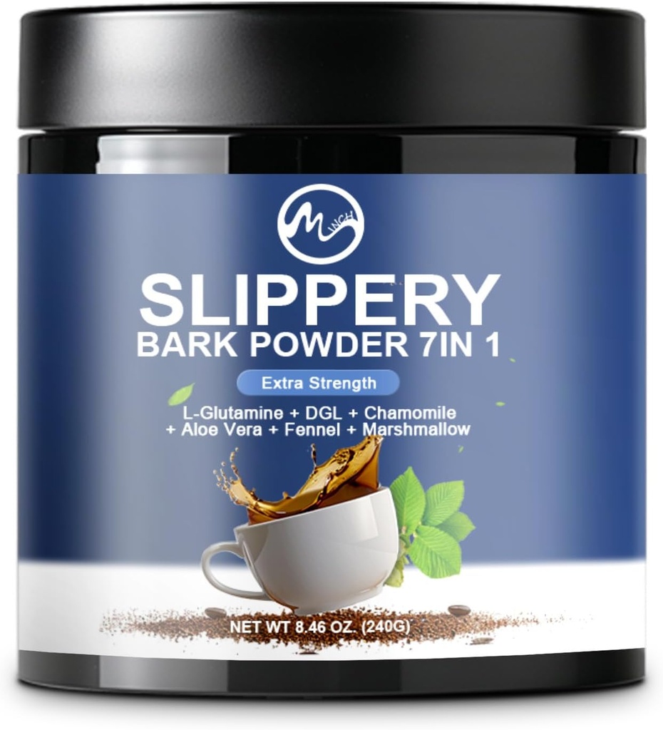 Slippery Elm, Organic Slippery Elm Bark Powder with L-Glutamine, DGL, Chamomile, Aloe Vera, Fennel, Marshmallow, Natural Herbs for Soothing Throat & Digestive Support, 40 Servings