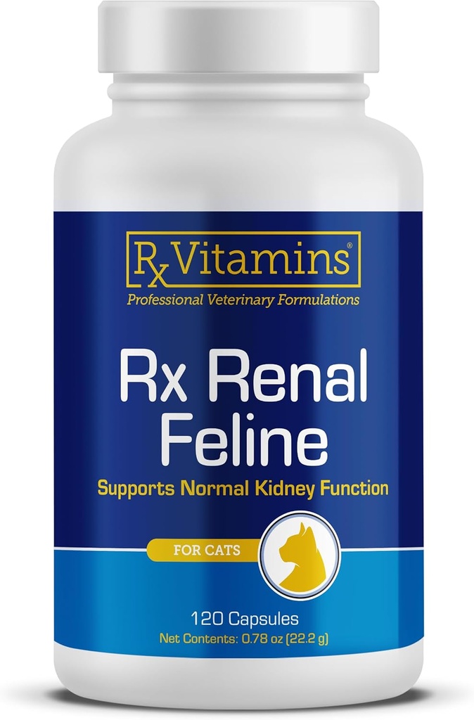Rx Vitaminer Renal Feline - Kat Nyre Støtte med mælk tidsel for katte - Anti Inflammatorisk for katte - Øger Kat Antioxidant Sundhed & Kat Lever Support - Kat Immunbooster - 120 Kapsler