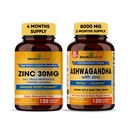 Sandhu Herbals Zink 30mg tillæg og Organic 4 i 1 Ashwagandha kapsler med Zink124; Understøtter sund hud, immunsystem
