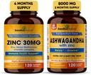 Sandhu Herbals Zink 30mg tillæg og Organic 4 i 1 Ashwagandha kapsler med Zink124; Understøtter sund hud, immunsystem