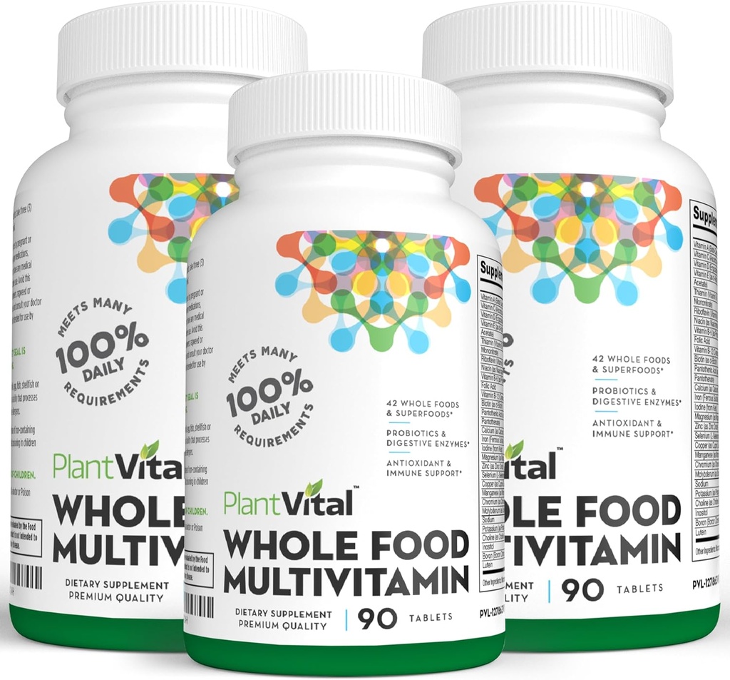 Plantvital Hel Food Multivitaminer med 42 Superfoods Raw Veggies and Fruits Vitaminer Earth Energy Fruits and Veggies Supplement Pure Fruit and Vegetabilske Kosttilskud - 270 tabletter