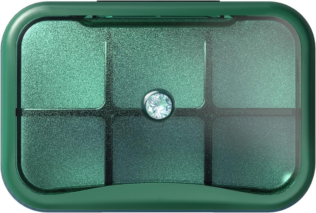 6 Segment Pill Organizer, Lille Pill Box til purse, Pocket Daily Pill sag Portable Medicin Pill Container, Ugentlig Vitamin Holder Organizer (Grøn med Rhinestone)