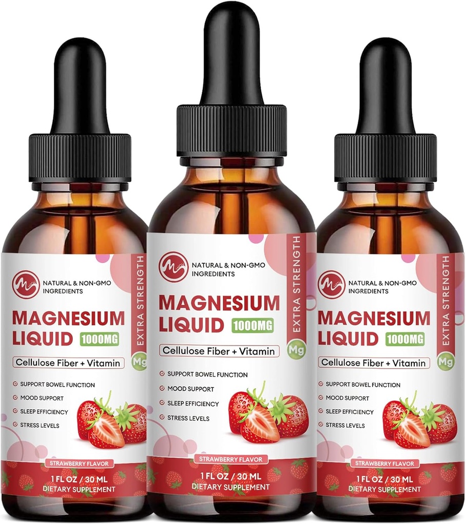 M tommer (3 Pack) Magnesium Glycinat Drops - Magnesium Væske Supplement 1000mg med Fiber Bromelain Vitamin B, C, D - 98% Absorption Than Pills Gummies