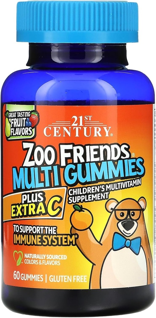 21. århundrede Zoo Venner Multi Gummies Plus Extra C, Fruit Flavors, 60 Greve