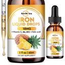 Flydende jerntilskud til kvinder, mænd & børn, flydende jerndråber med folat, C-vitamin, B6, B12 for anæmi, Red Blood Cell, Energy Support, Pineapple Flavor, 2 Fl Oz