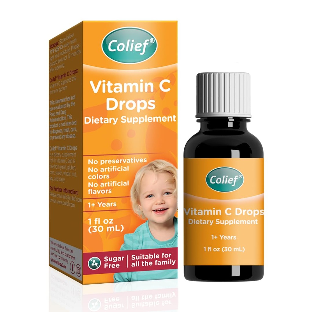 Colief C-vitamin Dryps til babyer nogensinde 124; Daglig immunforsvar for spædbørn alder + 1