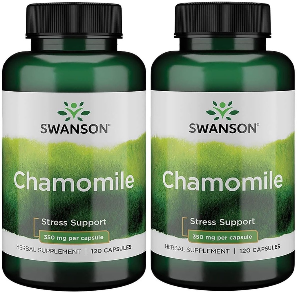 Swanson Kamille Stress Support - Made with German Kamille Flower - Herbal supplement til fremme af stress, afslapning og søvn support - Hjælper nem krop og sind - (120 kapsler), 2 Pack
