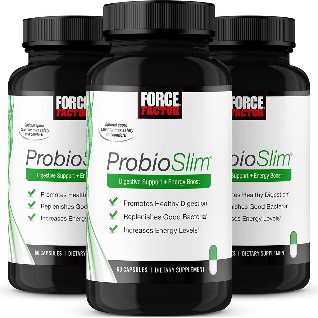 Force Factor ProbioSlim Probiotisk supplement til kvinder og mænd med Probiotika og grøn te ekstrakt, Reducere gas, Bloating, Forstoppelse, Support fordøjelsessygdomme & Gut sundhed, 180 kapsler (3-Pack)