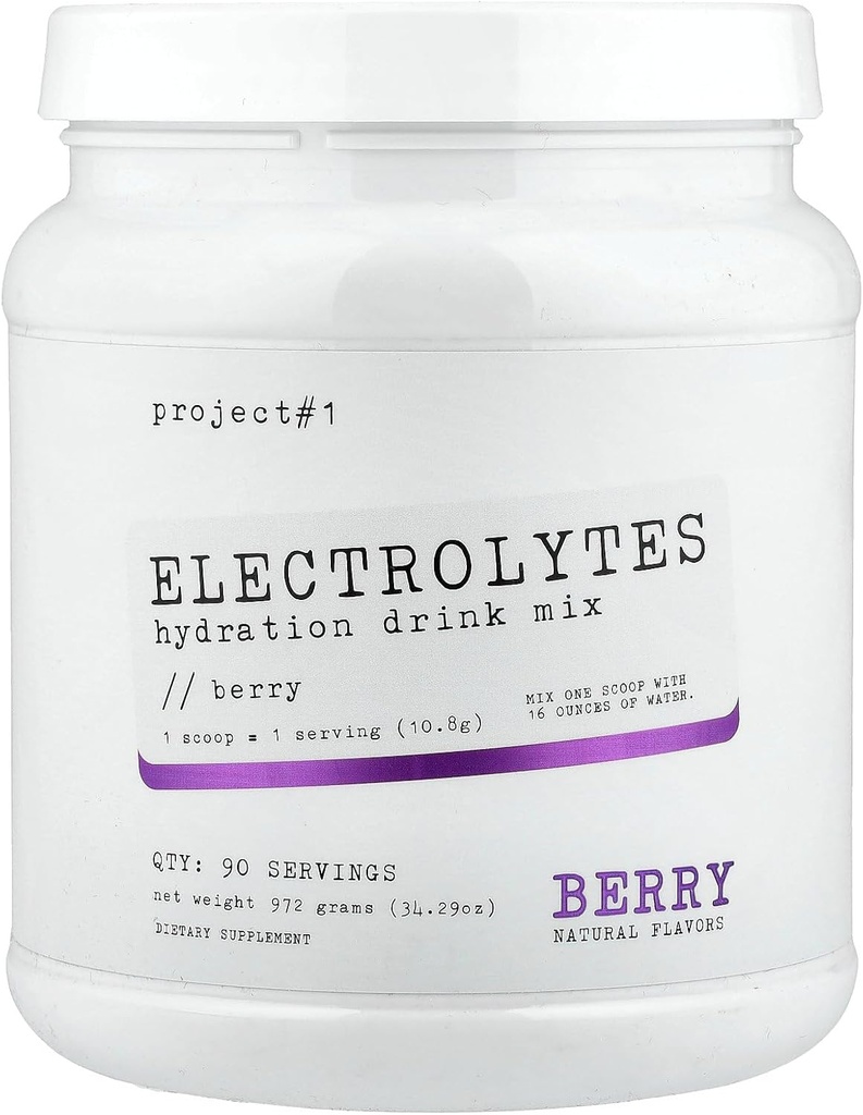 Projekt # 1 Electrolyte Drink Mix: Vedvarende hydrering for Fitness med kalium [90 Servere] (Berry)
