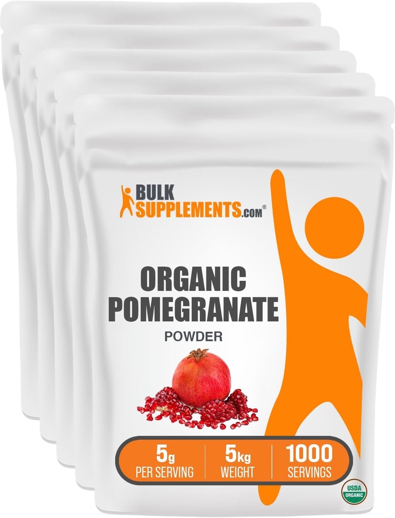 BulkSupplements.com Organic Pomegranate Powder - Pomegranate Supplement for immunforsvar, Herbal Supplement - Gluten Free, 5g per Serving, 5kg (11 lbs) (Pack of 5)