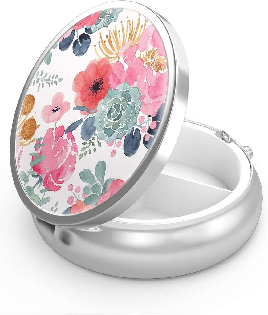 Pill Box 3 Segment Lille Pill Case, Portable for Pocket eller Purse Pill Organizer Pill Container Holder til at holde vitaminer, medicin, fiskeolie og kosttilskud (Blomst og Sukkulenter)