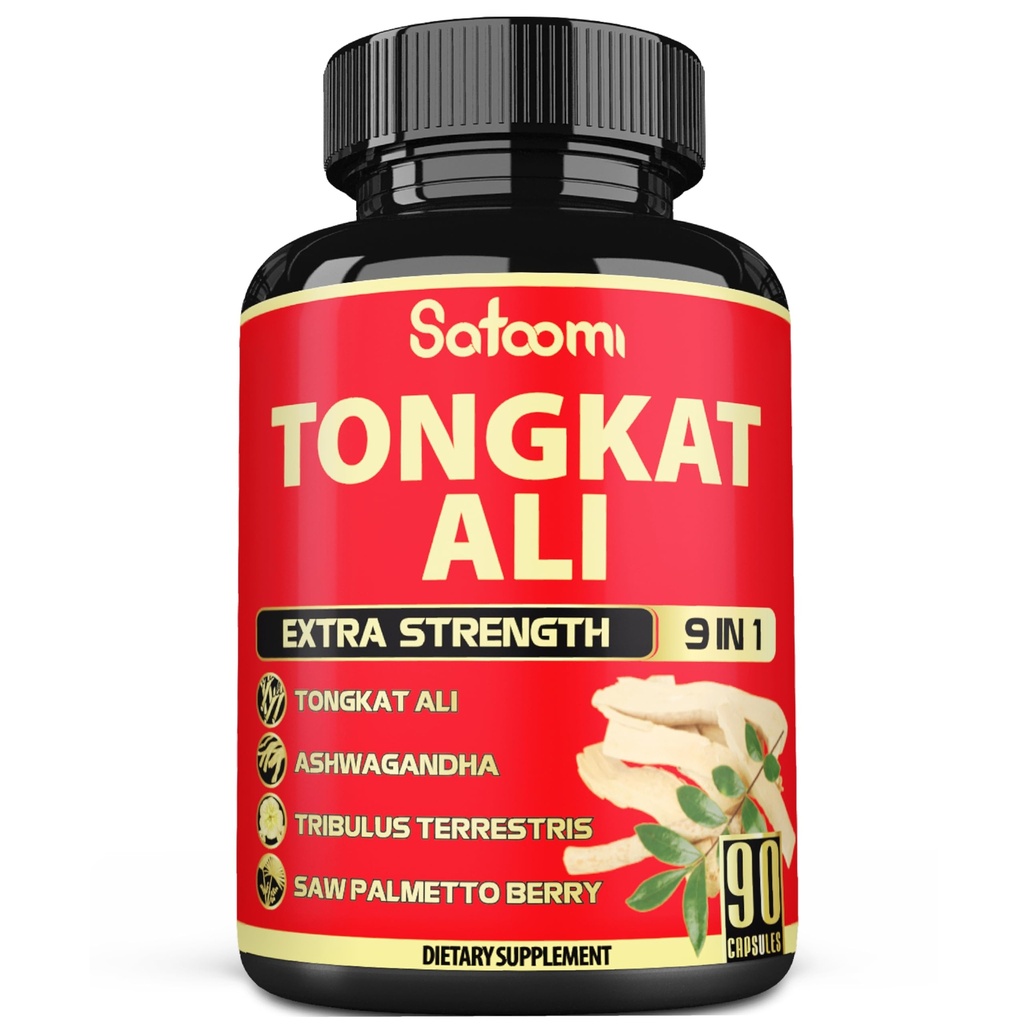 Satoomi 9in1 Tongkat Ali Root Extract - Ashwagandha, Tribulus Terrestris - 90 kapsler til 3 måneder - Support Styrke, Energi & Sund Immunitet